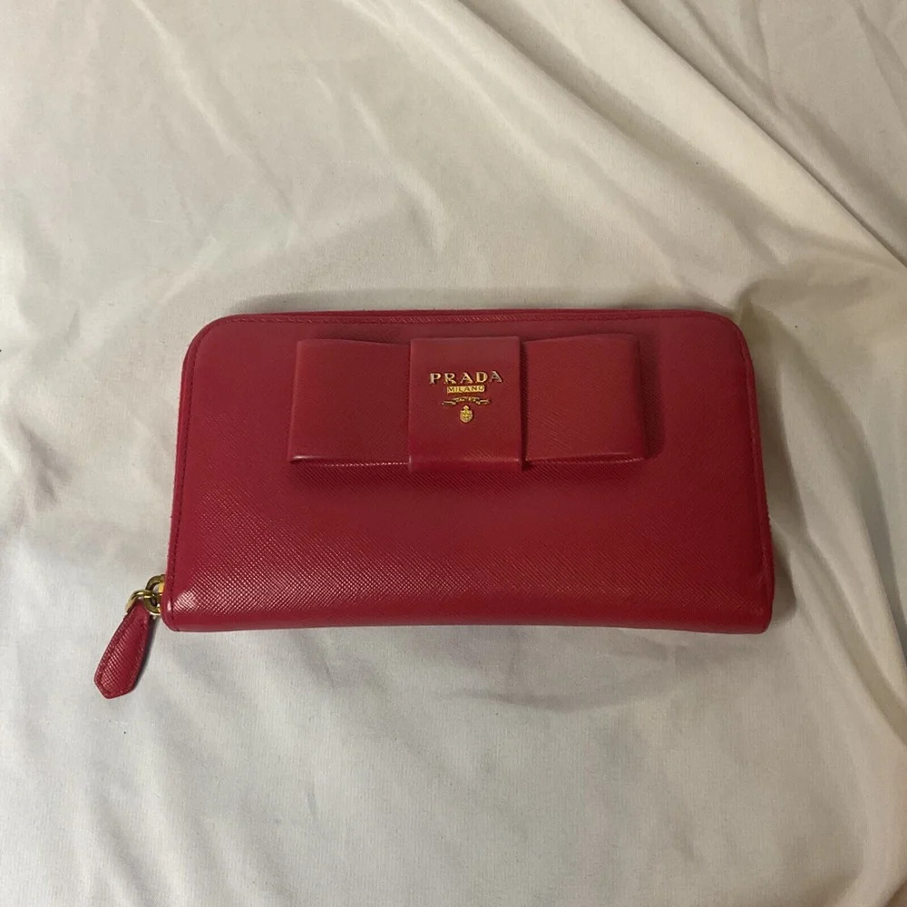 Prada Pink Bow Zippy Long Wallet